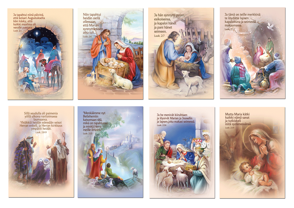 Hengelliset joulukortit kuvittain