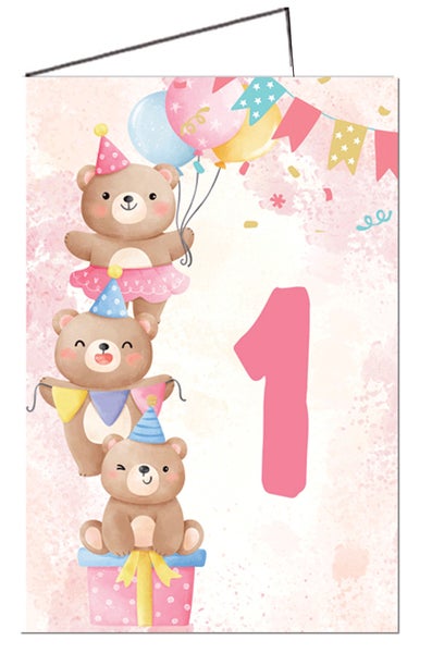 2-os. onnittelukortti 1v Tytt&ouml; - (nro.25 A 1 T )