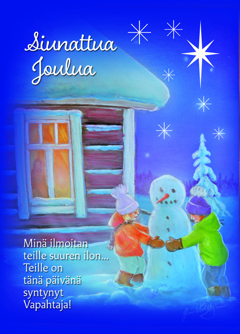 sinisen hetken joulupostikortit, hengelliset joulupostikortit, kristilliset joulukortit, joulurauha korteissa, talvimaisema joulukortti, joulukortit netistä