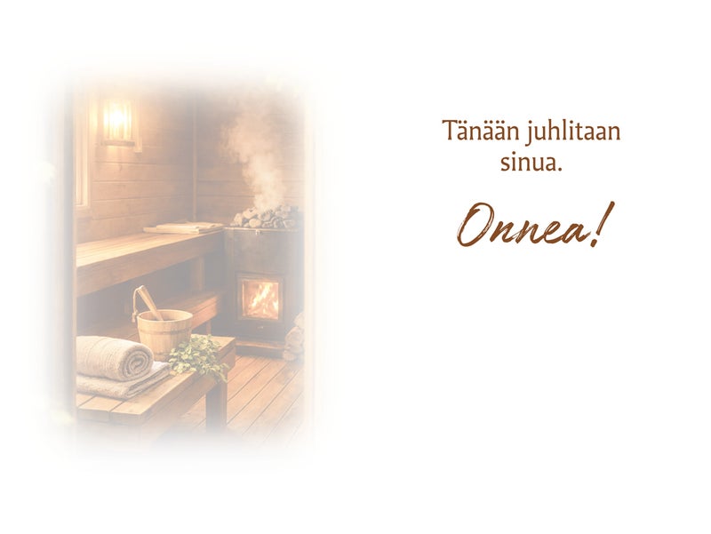sauna aiheen 2-osainen onnittelukortti miehelle suomalainen kortti