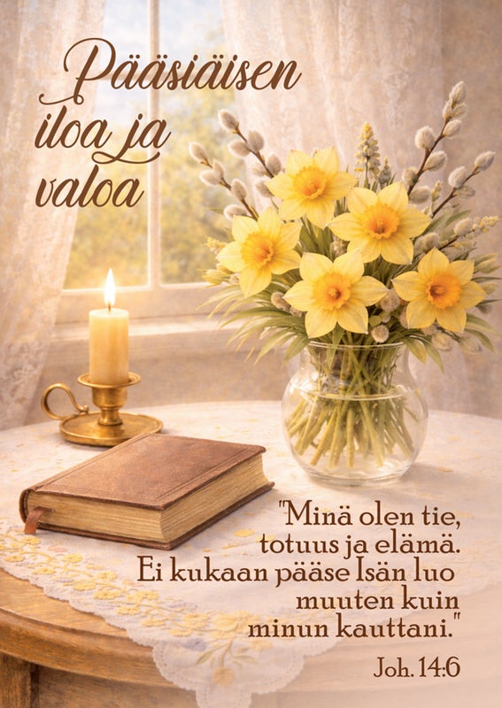 hengelliset p&auml;&auml;si&auml;iskortit, kristillinen p&auml;&auml;si&auml;iskortti, p&auml;&auml;si&auml;ispostikortti, risti kortti, yl&ouml;snousemus, p&auml;&auml;si&auml;islilja, raamatunjae kortti, A6 postikortti, p&auml;&auml;si&auml;inen, kristillinen kortti,