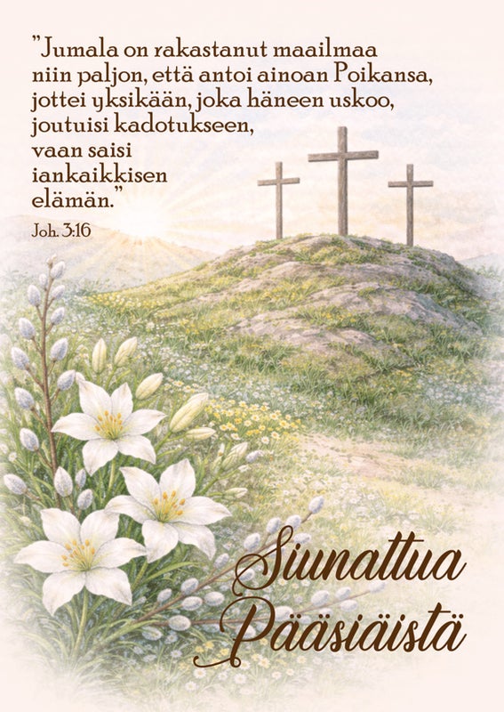 hengelliset p&auml;&auml;si&auml;iskortit, kristillinen p&auml;&auml;si&auml;iskortti, p&auml;&auml;si&auml;ispostikortti, risti kortti, yl&ouml;snousemus, p&auml;&auml;si&auml;islilja, raamatunjae kortti, A6 postikortti, p&auml;&auml;si&auml;inen, kristillinen kortti,