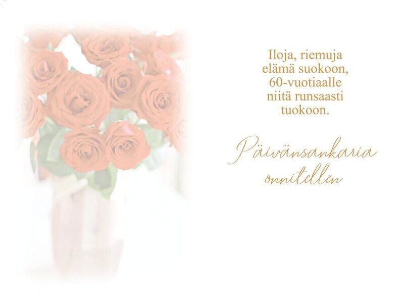 "Ruusuja hopeamaljassa" - Nro 25-3-1,  60 v - 2-osainen onnittelukortti