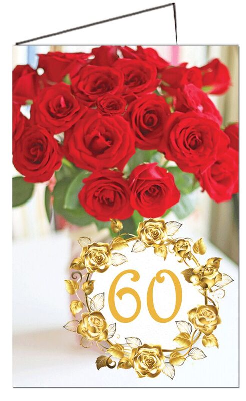 "Ruusuja hopeamaljassa" - Nro 25-3-1,  60 v - 2-osainen onnittelukortti